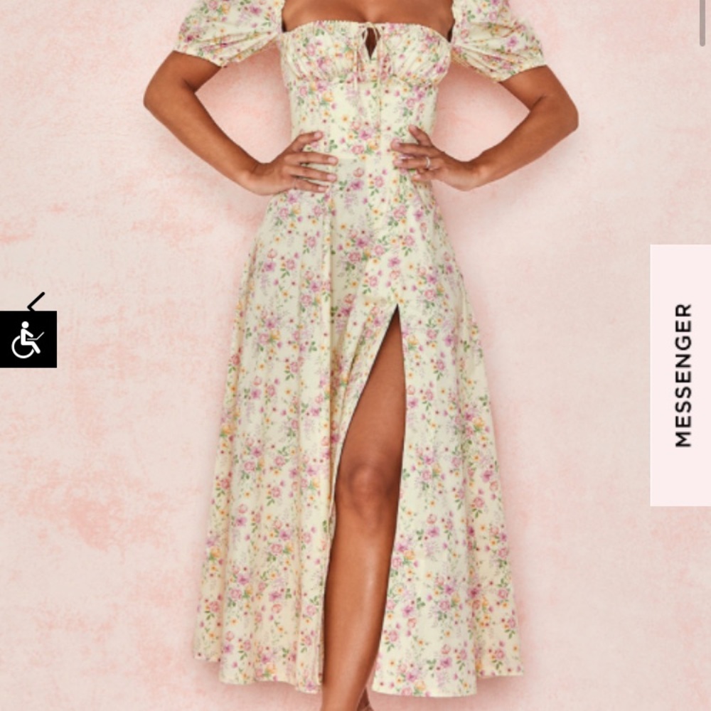Tallulah Lemon Dress Floral Puff Sleeve Midi Sundress in floral print